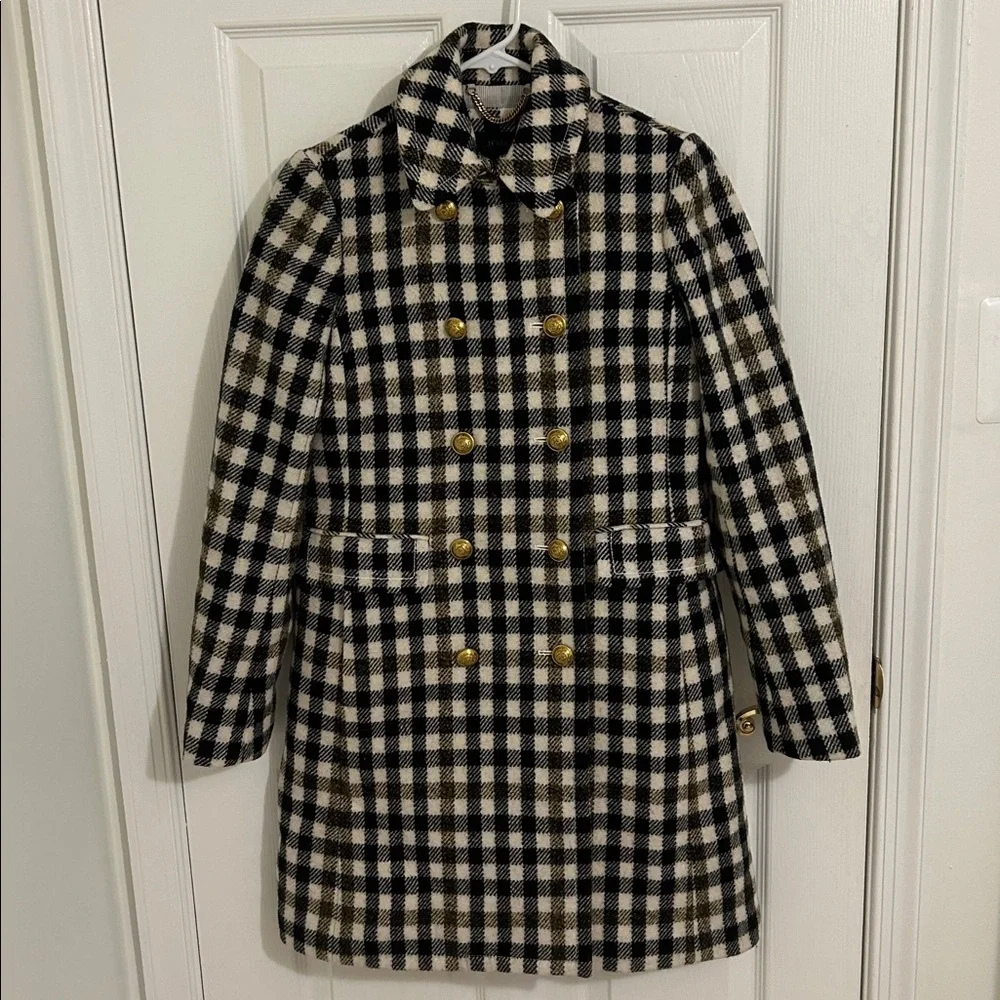 J.Crew Double Breasted Coat in Cypress Black Ivory Oxford Check Plaid Size 2 - Picture 5 of 16
